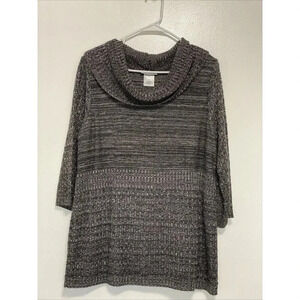 Catherines 0X Sweater Black White Cowl Neck Acrylic 3/4 Sleeve Size 0X